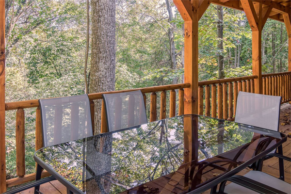 dining area, woods off deck
