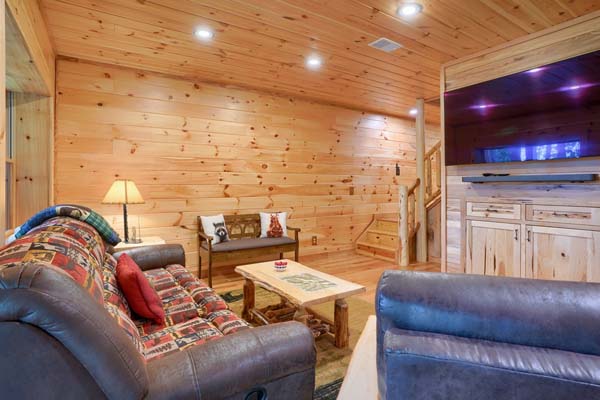 Comfortable log cabin gathering area