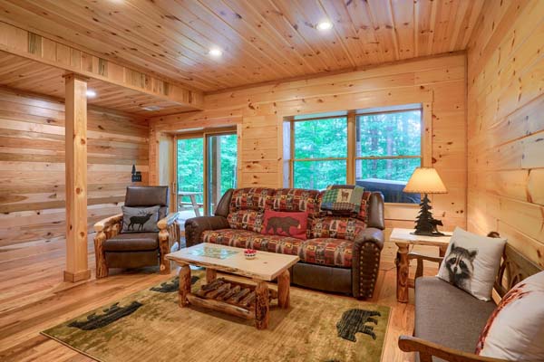 Quaint log cabin sitting room