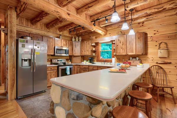 Cozy log cabin kitchen with rustic charm