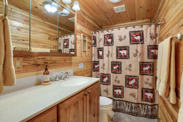 Tranquil retreat in the log cabin bathroom