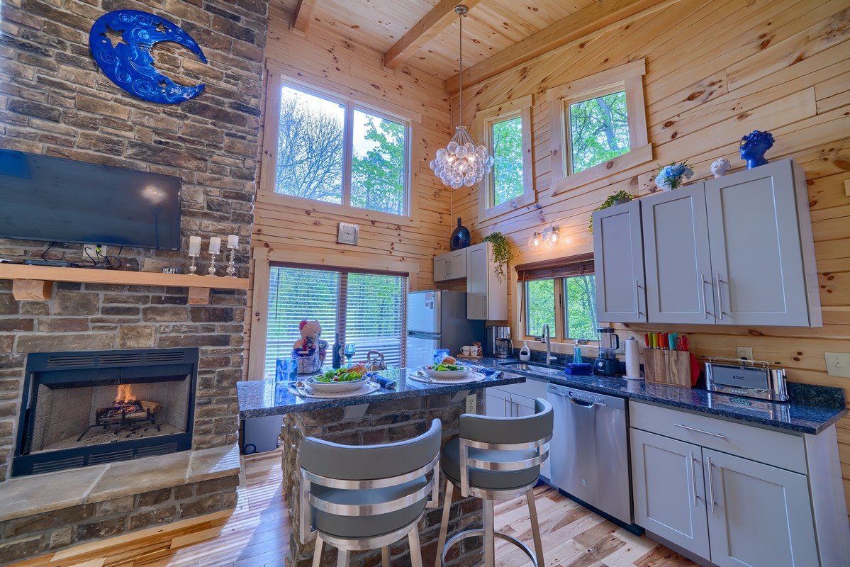 Charming log cabin kitchen with natural elements