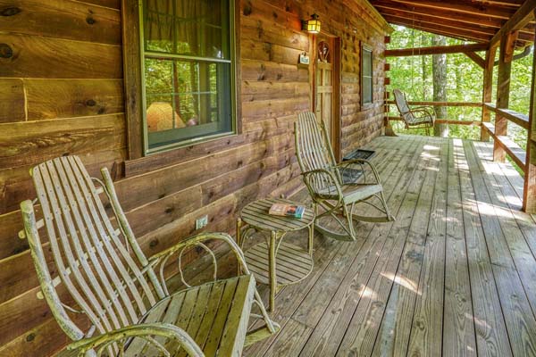 wood rocking chairs on porch