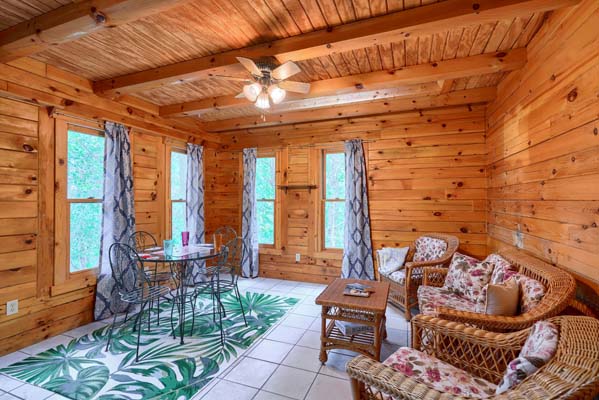 Charming log cabin interior with vintage decor