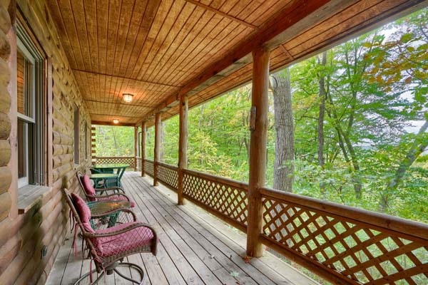 Idyllic log cabin porch ideal for outdoor living