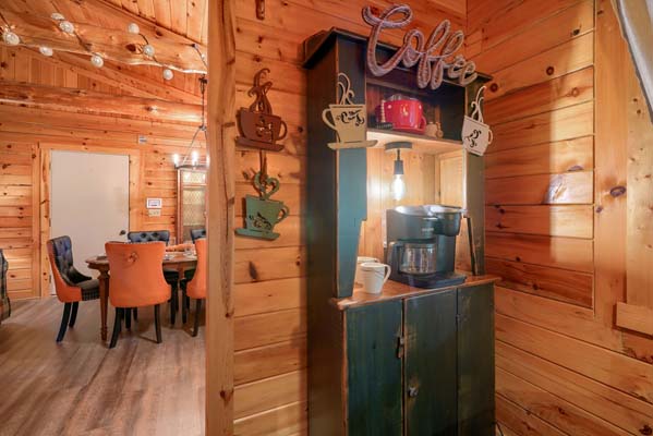 Warm log cabin dining room perfect for family meals