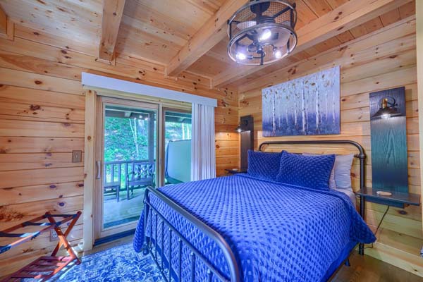 Serene ambiance of the log cabin bedroom