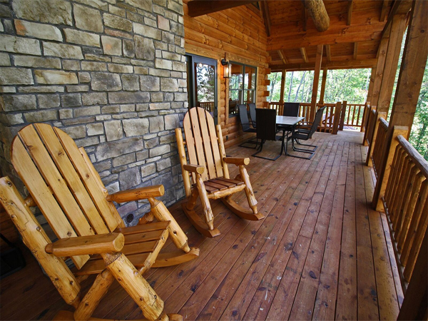 log furniture on porch