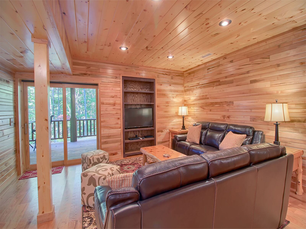 Cozy log cabin living room