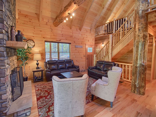 Quaint log cabin sitting room