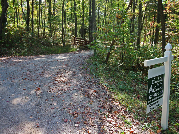 cabin entry road, cabin sign