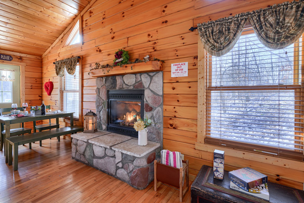 Warm and welcoming log cabin living space
