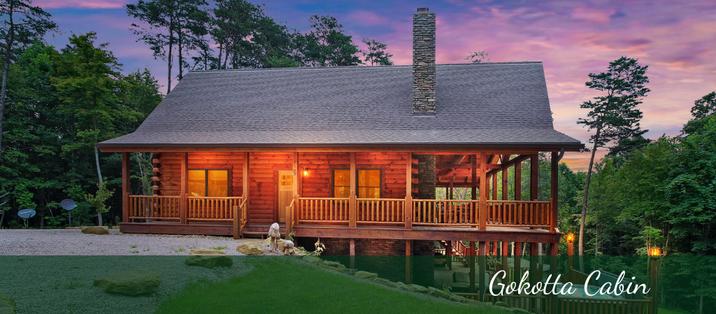log cabin with side deck and jacuzzi