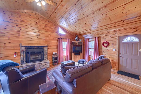 Rustic charm in the cabin's living room