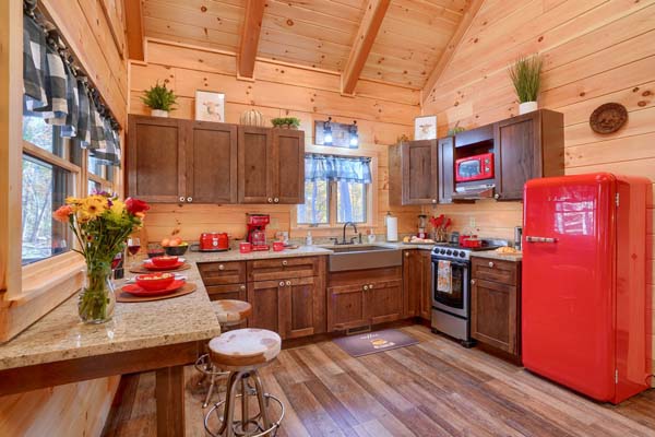 Cozy log cabin kitchen with rustic charm