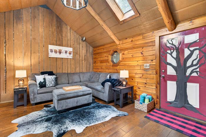 Comfortable living space inside cabin