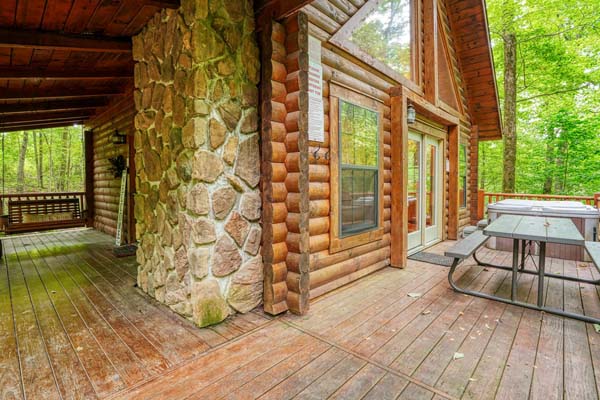 Rustic cabin deck overlooking nature