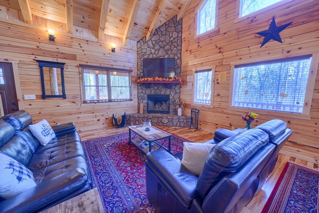 Nature-inspired log cabin interior