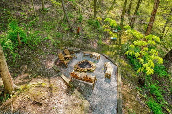 view of firepit from deck
