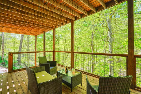 Secluded log cabin deck for peaceful moments