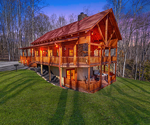 side view of all log home