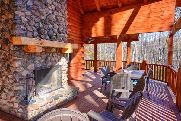 Cozy log cabin deck for outdoor relaxation