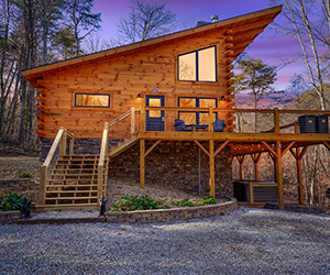 huge lodge with two story view of window of room on top