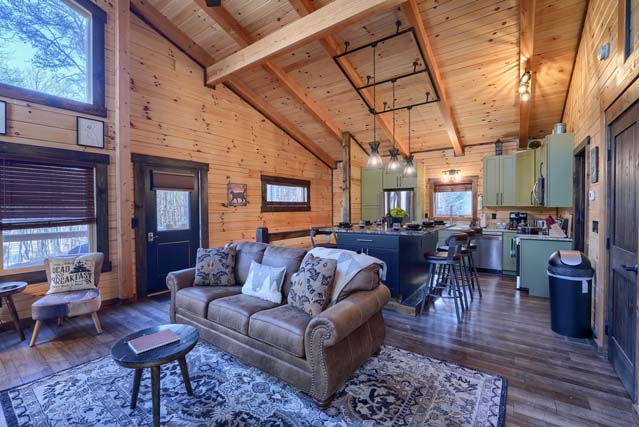 Warm and welcoming log cabin living space