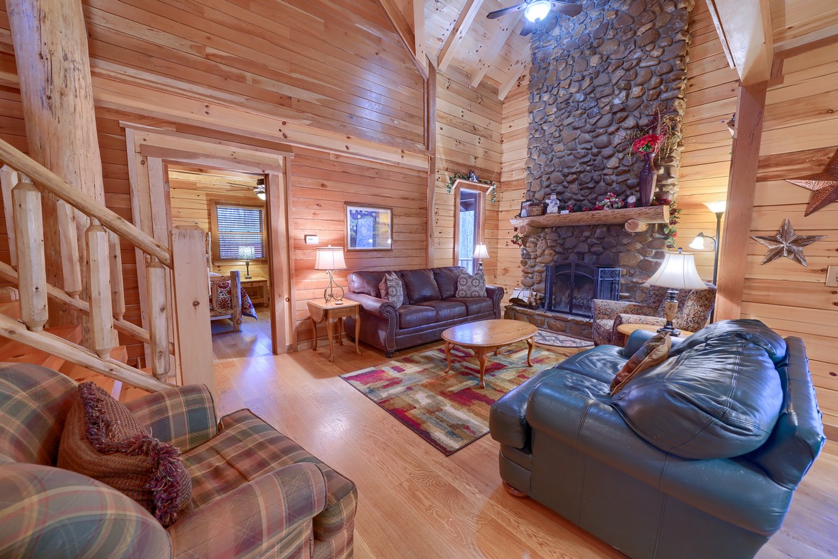 Charming log cabin living area