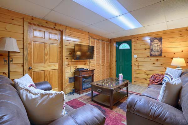 Charming log cabin living area