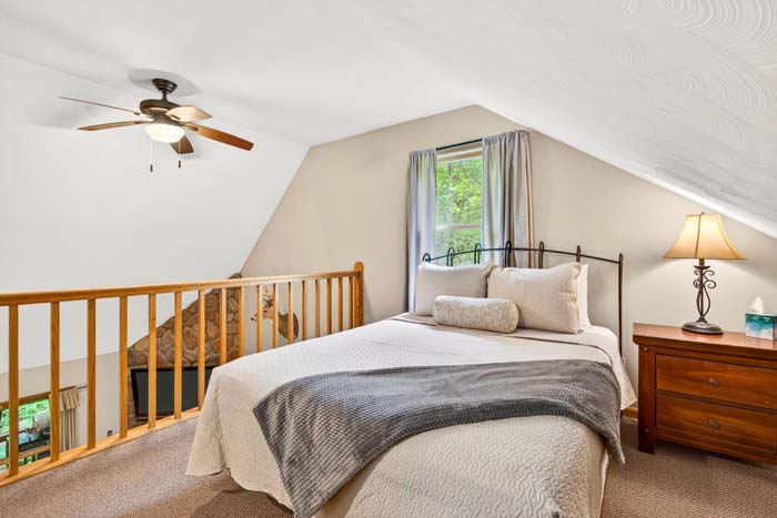 Spacious king bedroom with rustic decor
