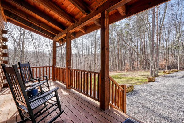 Rustic cabin deck overlooking nature"