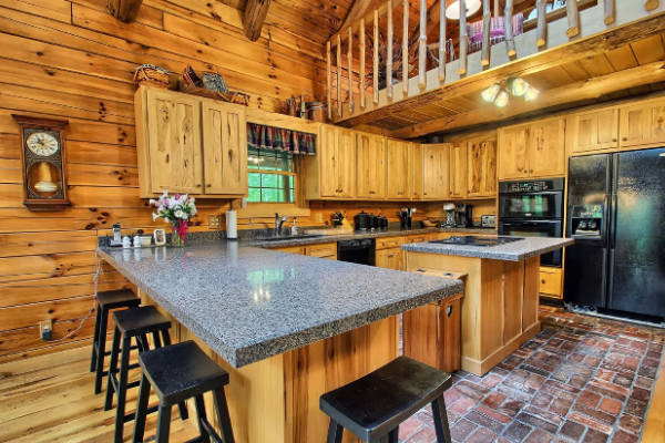 Traditional log cabin kitchen with wood accents