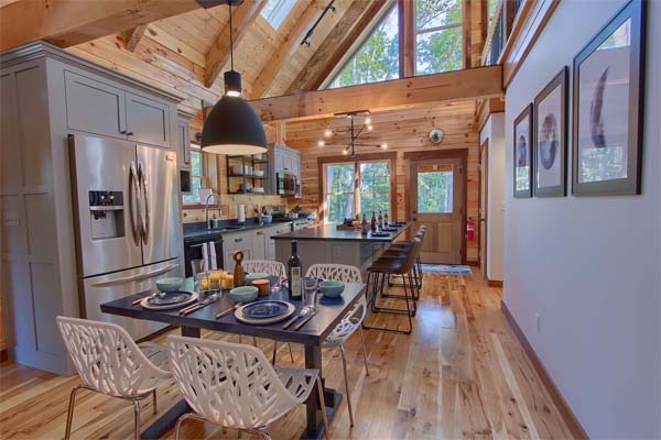 Rustic log cabin kitchen with a cozy ambiance