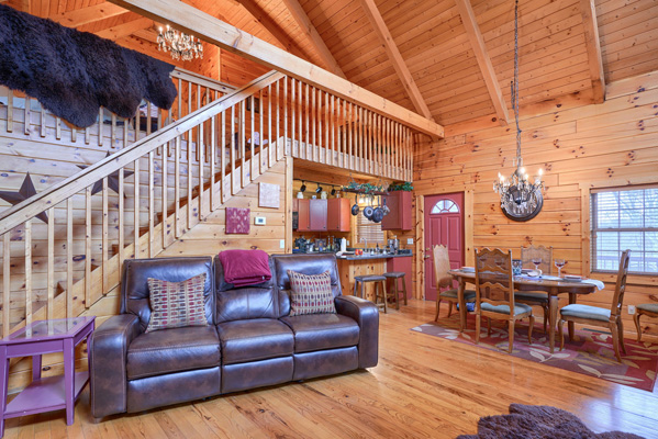 Relaxing log cabin family room