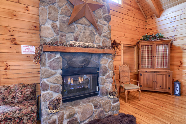 Inviting log cabin lounge area