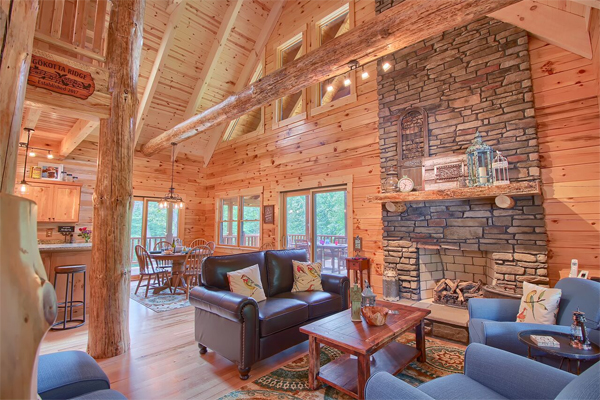 Inviting log cabin lounge area