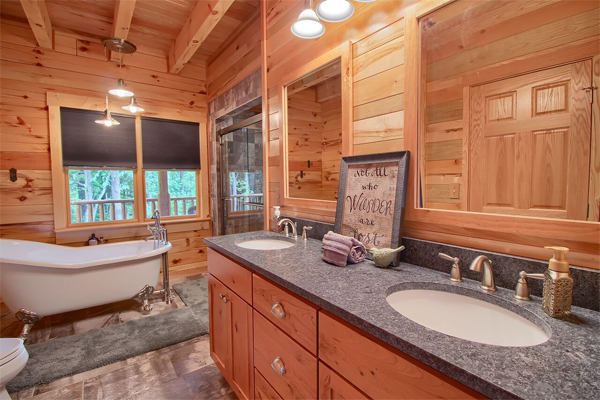 Rustic charm of the log cabin bathroom decor