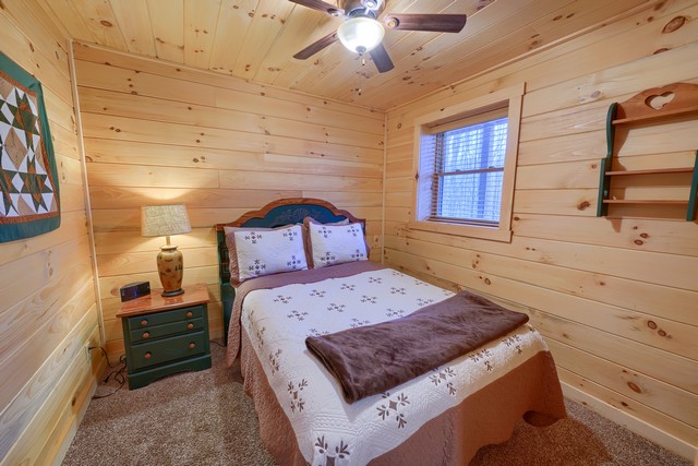 Cozy log cabin bedroom retreat