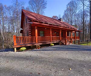 side view of all log home