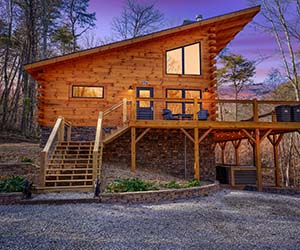 huge lodge with two story view of window of room on top