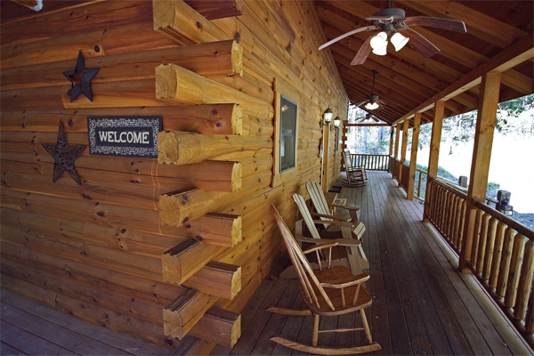 Rustic charm of the log cabin deck