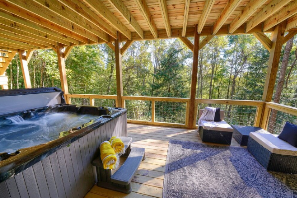 hot tub covered lower level deck
