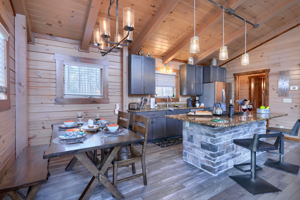 Warm and inviting log cabin kitchen