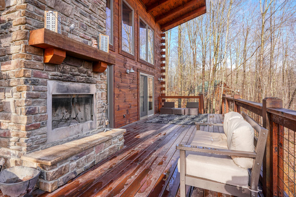 Rustic charm of the log cabin deck